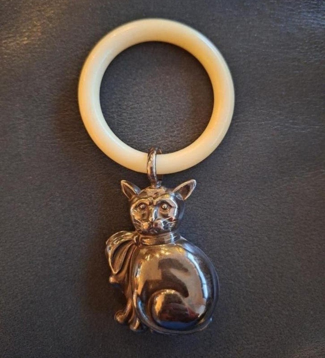 Vintage Sterling Zilveren Kat Rammelaar uit de jaren '70, Antiek en Kunst, Ophalen of Verzenden, Zilver
