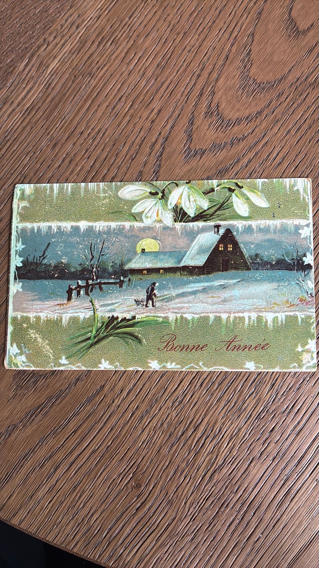 Nieuwjaar. Sneeuwlandschapje. Sneeuwklokjes.Iets relief, Verzamelen, Ophalen of Verzenden, Voor 1920, Feest(dag)