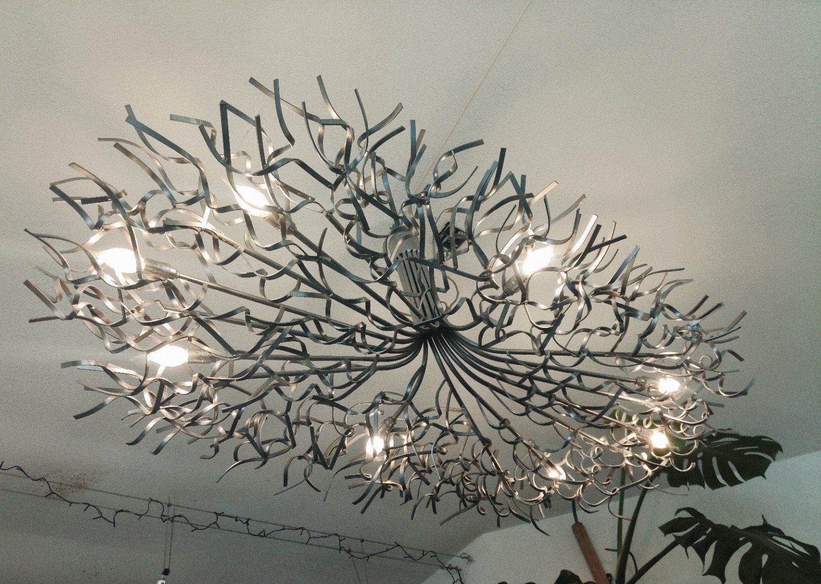 Grote design hanglamp van metaal, kunstwerk, Ophalen, Modern, Industrieel, Organisch, E14 (klein), Zo goed als nieuw