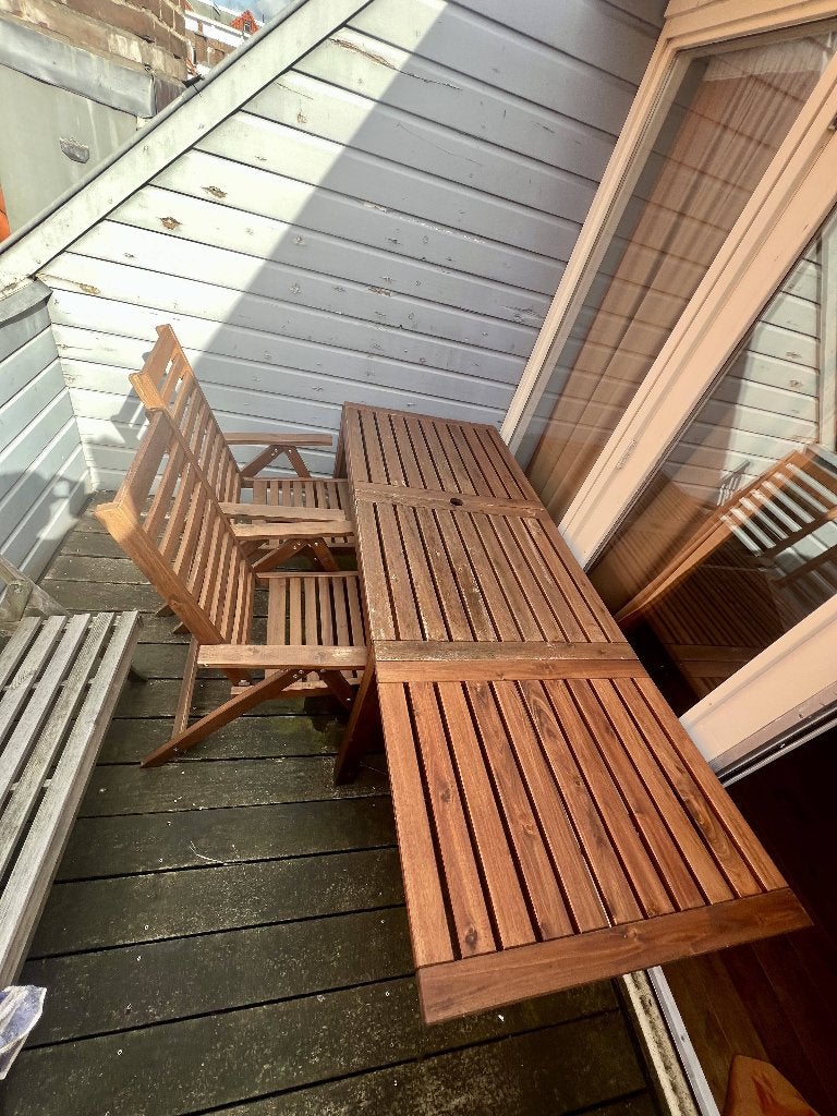 IKEA ÄPPLARÖ inklapbare tuintafel met 2 stoelen, Ophalen, 50 tot 100 cm, Zo goed als nieuw, Vijf personen of meer