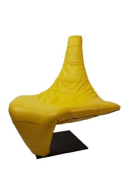 Vintage leren fauteuil geel | Design Cobra | Jack Crebolder, 100 tot 125 cm, ., Vintage, Leer