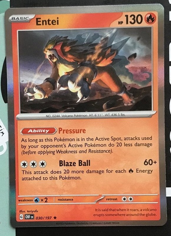 Pokemon - Entei (OBF 030) - Holo rare.., Ophalen of Verzenden, Nieuw, Losse kaart, Foil