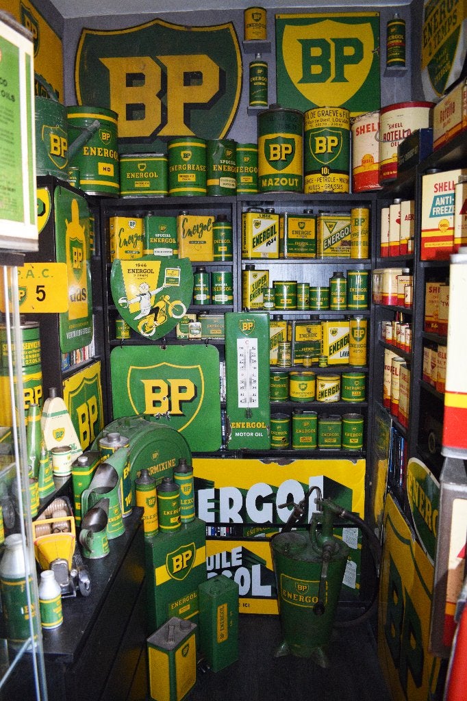 gezocht emaillebord olie blik reclamebord BP energol 1930, Ophalen, Gebruikt, Reclamebord