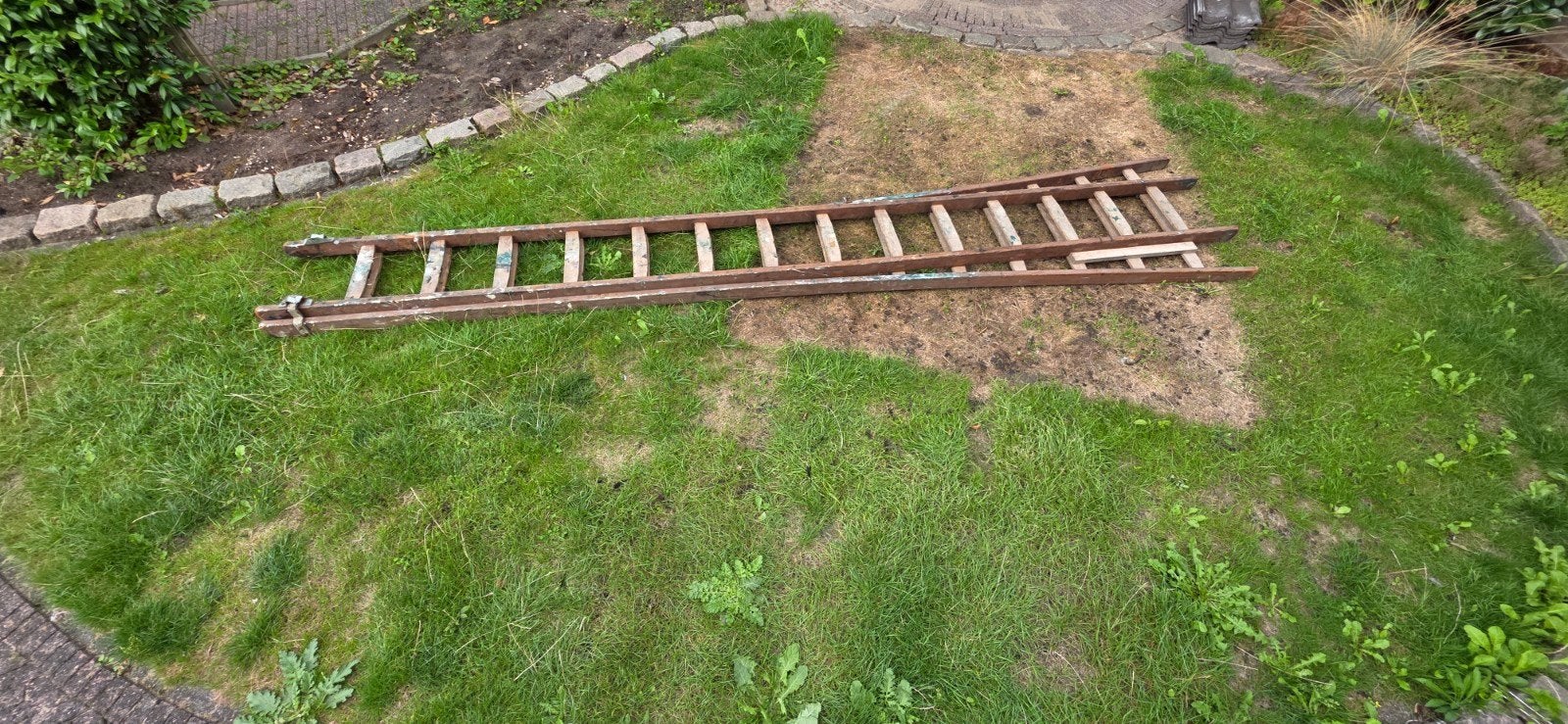 Houten ladder 3.85m ingeschoven - Stevige klushulp, Ophalen, Gebruikt, Ladder, Opvouwbaar of Inschuifbaar