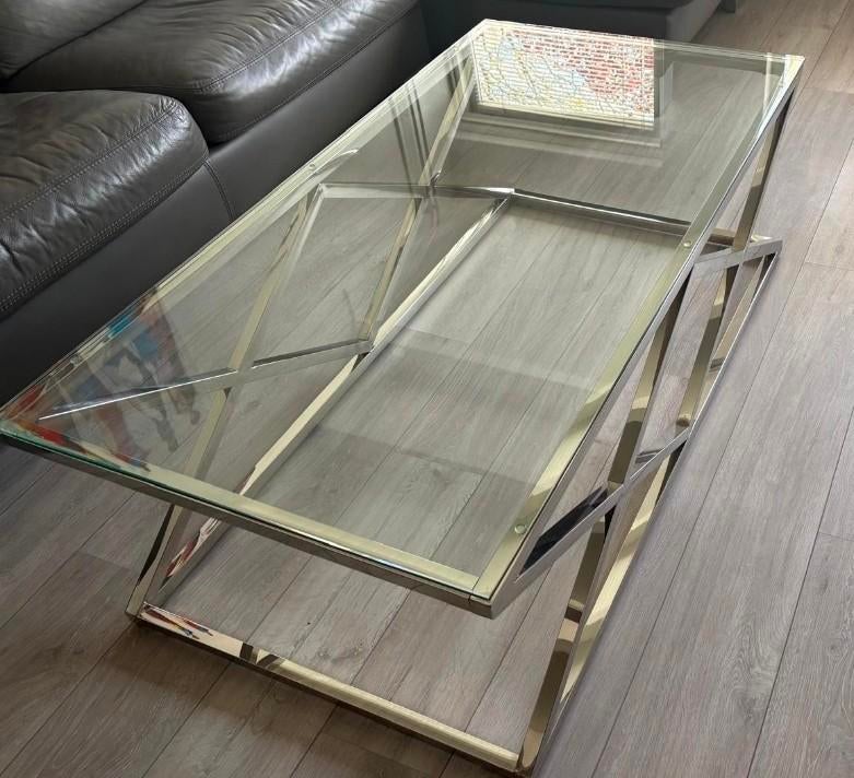 Eric Kuster Stijl Salontafel en Bijzettafel Set, Huis en Inrichting, 100 tot 150 cm, Zo goed als nieuw, Glas, Minder dan 50 cm