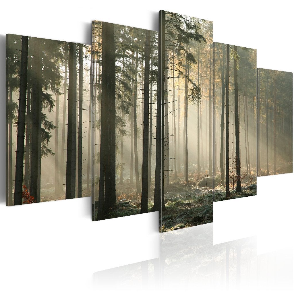 814 Natuur Bos Bomen 5 Luik Canvas Schilderij 200x100cm, Ophalen of Verzenden, Landschap