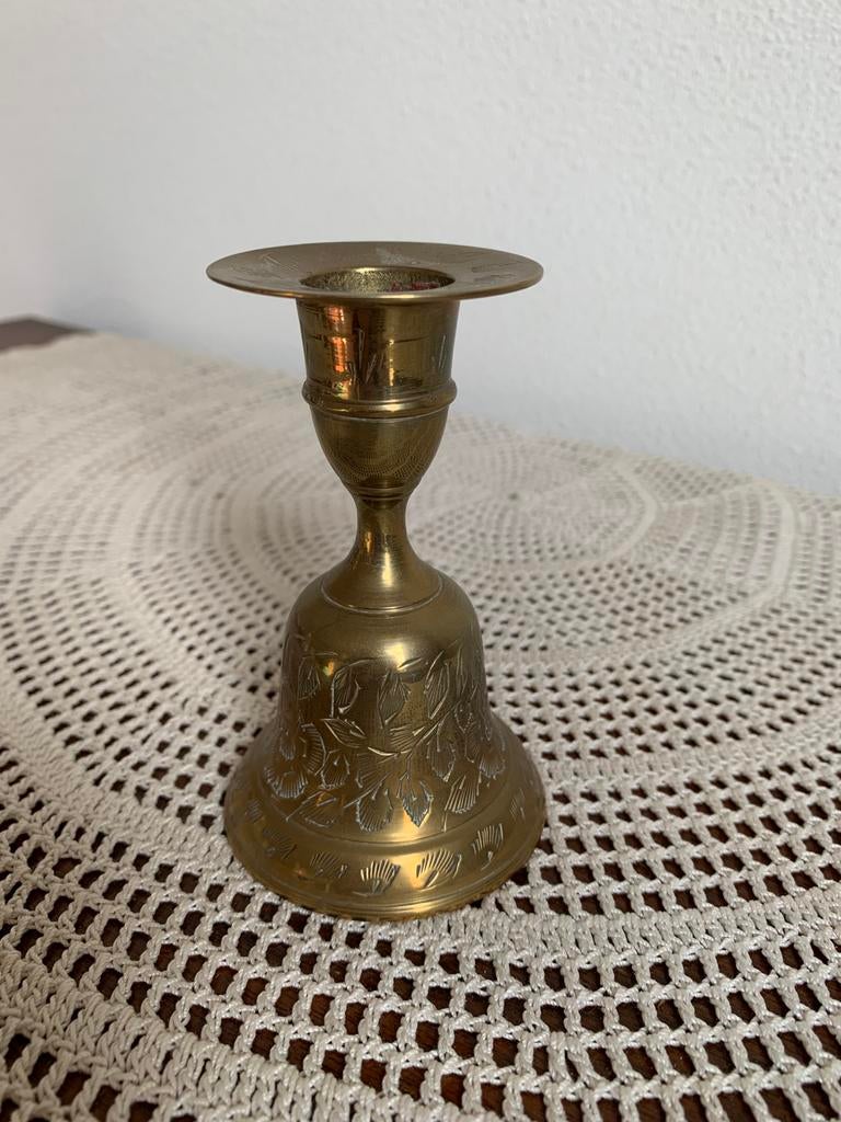 Vintage koperen bel uit India kaarsenstandaard kandelaar, Antiek en Kunst, Antiek | Kandelaars, Ophalen of Verzenden, Koper of Brons