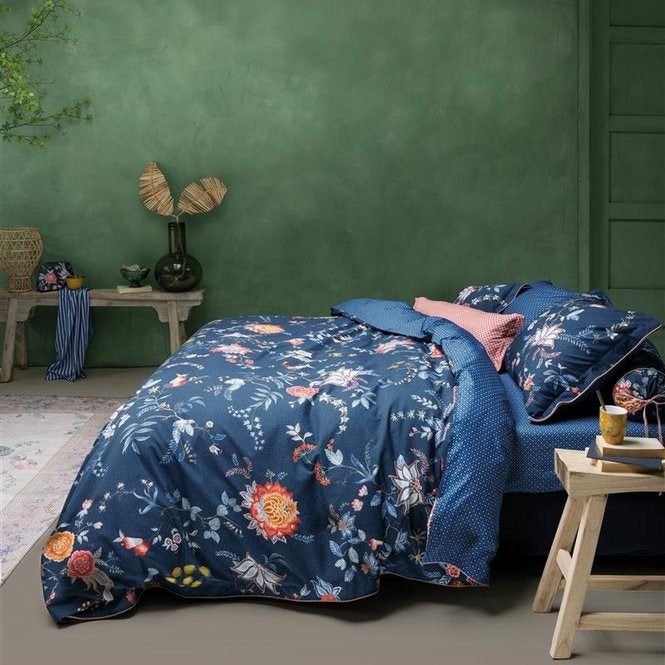 Pip Studio Flower festival Duvet Cover Dark Blue halve prijs, Pip Studio, Dekbedovertrek, Katoen, Verzenden