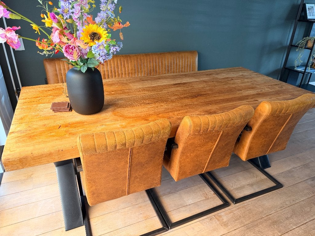 Eettafel met stoelen en bank, Huis en Inrichting, Tafels | Eettafels, Ophalen, Gebruikt, 200 cm of meer, 50 tot 100 cm