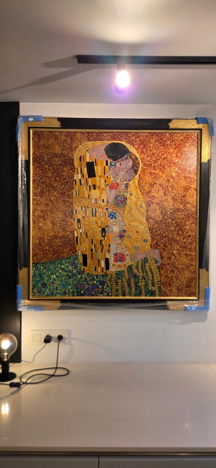 De Kus (Klimt) - Handgeschilderde reproductie G.J. Jansen, Ophalen, Overige stijlen, Doek, Portret of Personen
