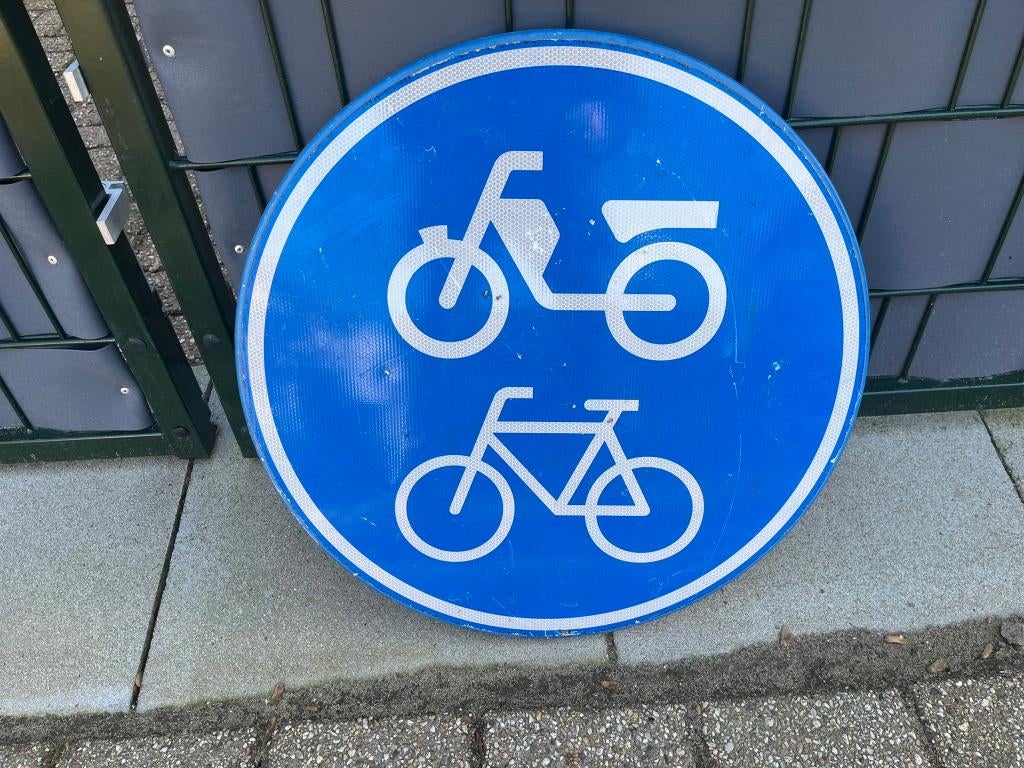 Verkeersbord "fiets - brommer", Ophalen of Verzenden, Gebruikt, Reclamebord