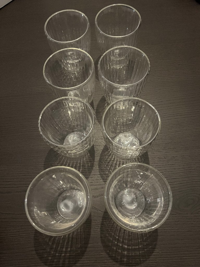 8 dubbelwandige ribbel glazen, Ophalen of Verzenden, Zo goed als nieuw, Overige typen