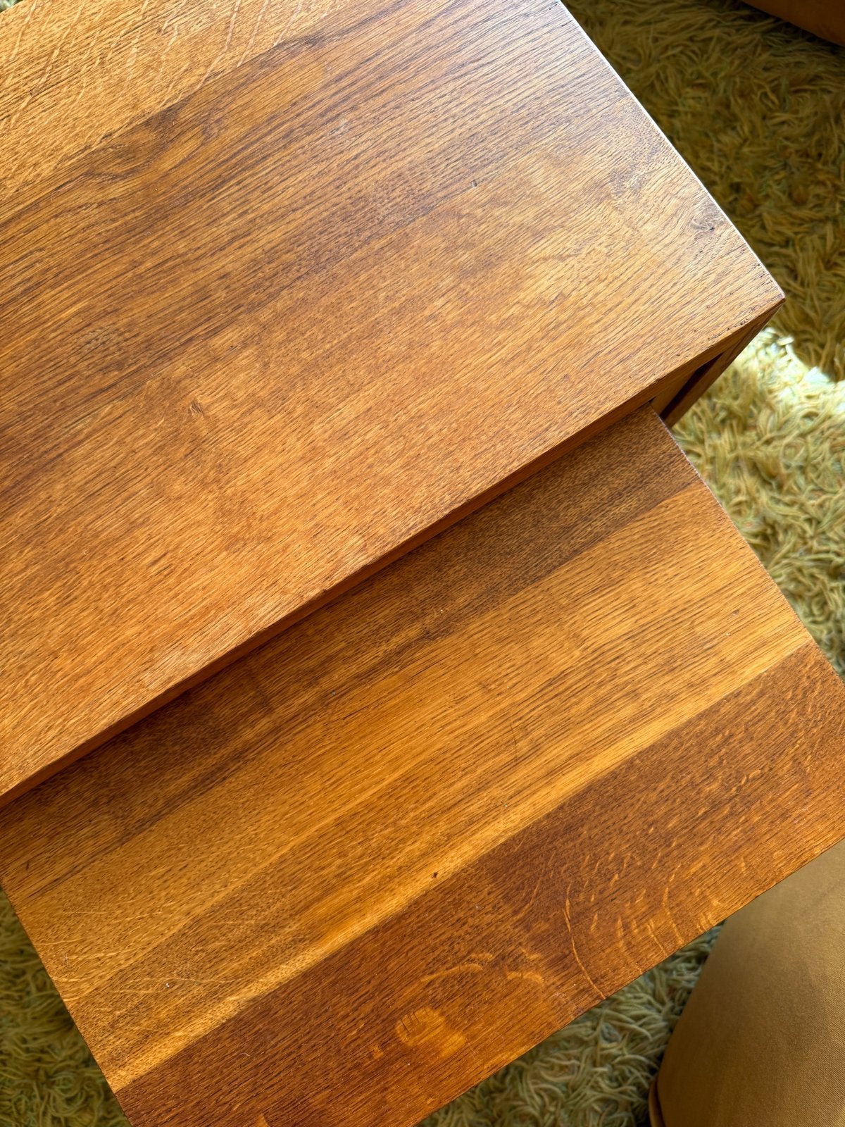 Design gerookt eiken massief bijzettafels - set van 3, Minder dan 55 cm, Zo goed als nieuw, Rechthoekig, Hout