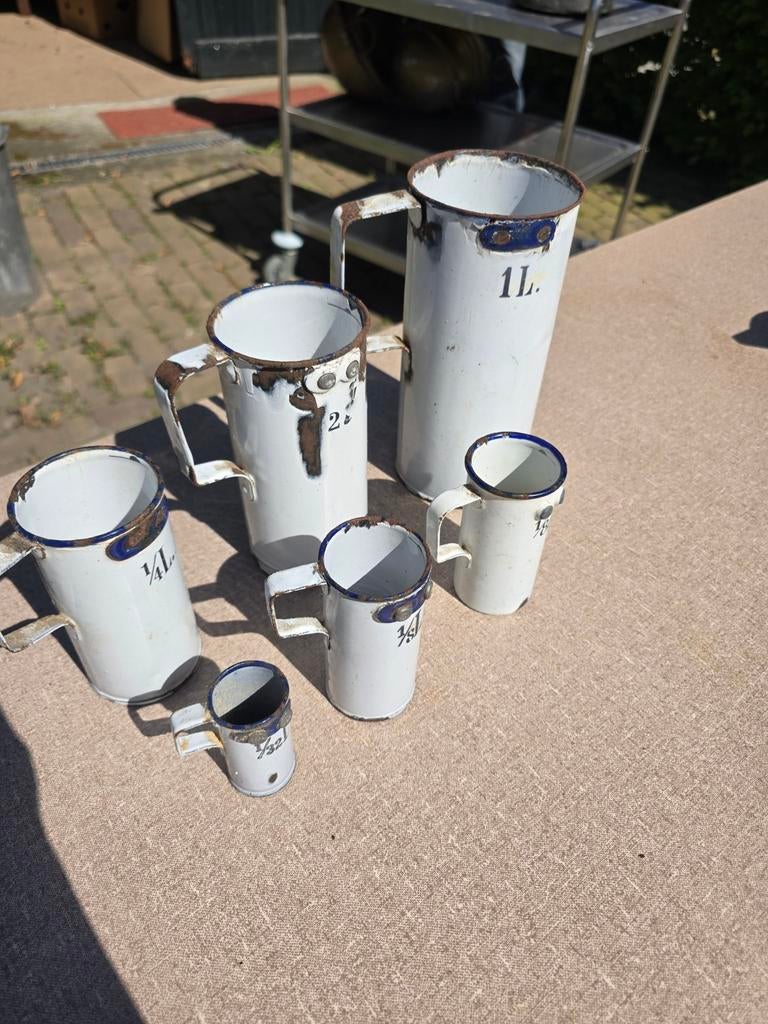 Antieke emaille maatbeker 6 maten, Ophalen of Verzenden