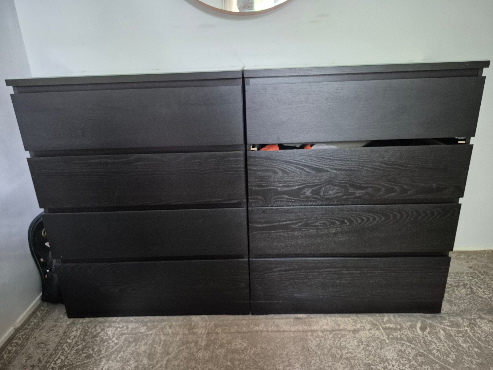 Twee Ikea zwarte malm ladenkasten, Ophalen, 25 tot 50 cm, 50 tot 100 cm, Minder dan 100 cm