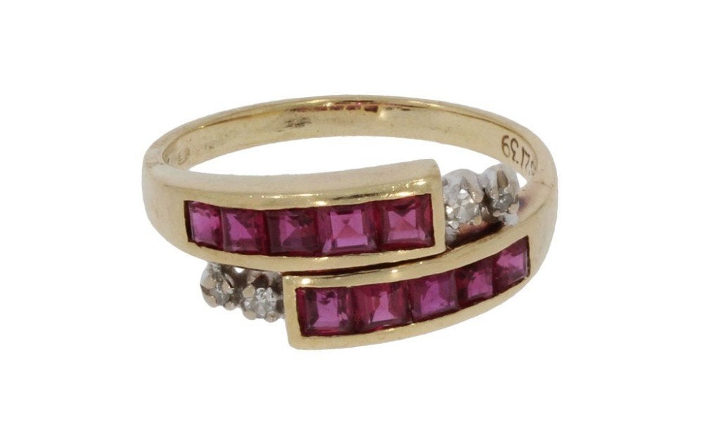 Robijnen diamanten fraaie 14k gouden ring dame briljant luxe, Voordeelsieraden, Ophalen of Verzenden, Zo goed als nieuw, 17 tot 18