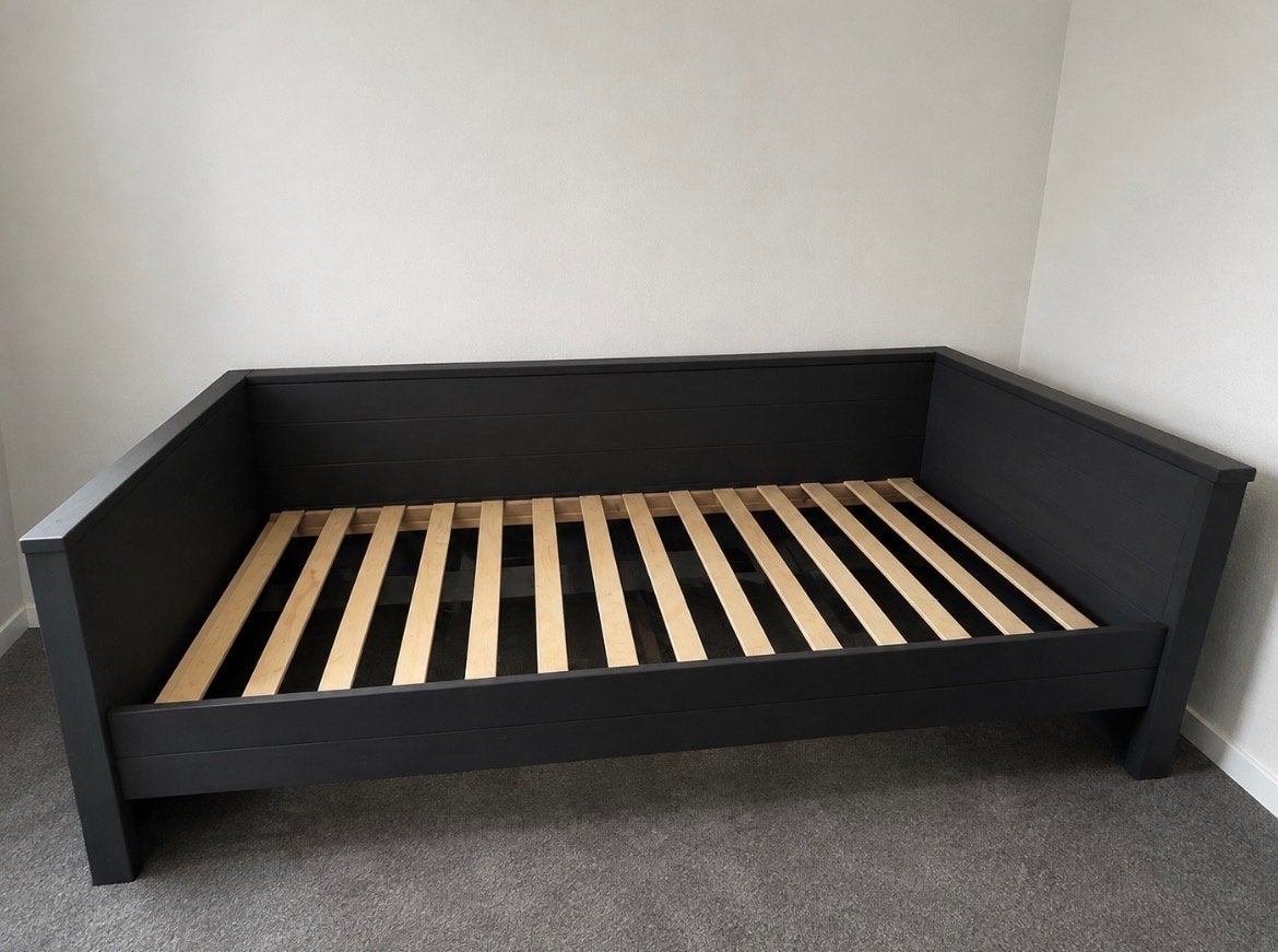 Donkerblauw bedbank 101,5x219cm, Ophalen, Gebruikt, Eenpersoons, Blauw