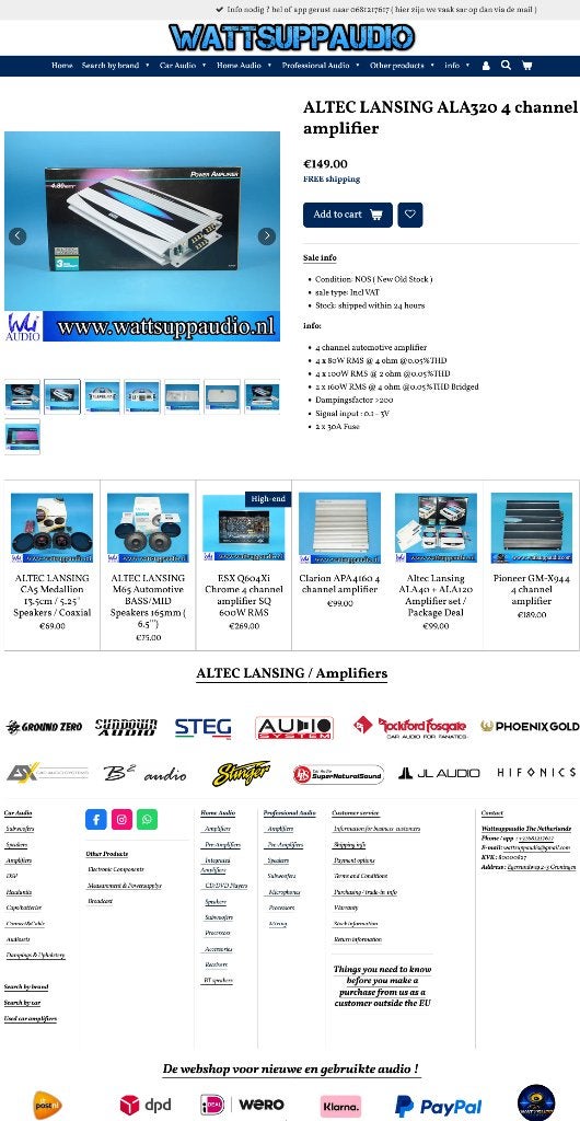 ALTEC LANSING ALA320 4 kanaals versterker, Auto diversen, Nieuw, Ophalen of Verzenden, Support@alteclansing.com, Altec Lansing