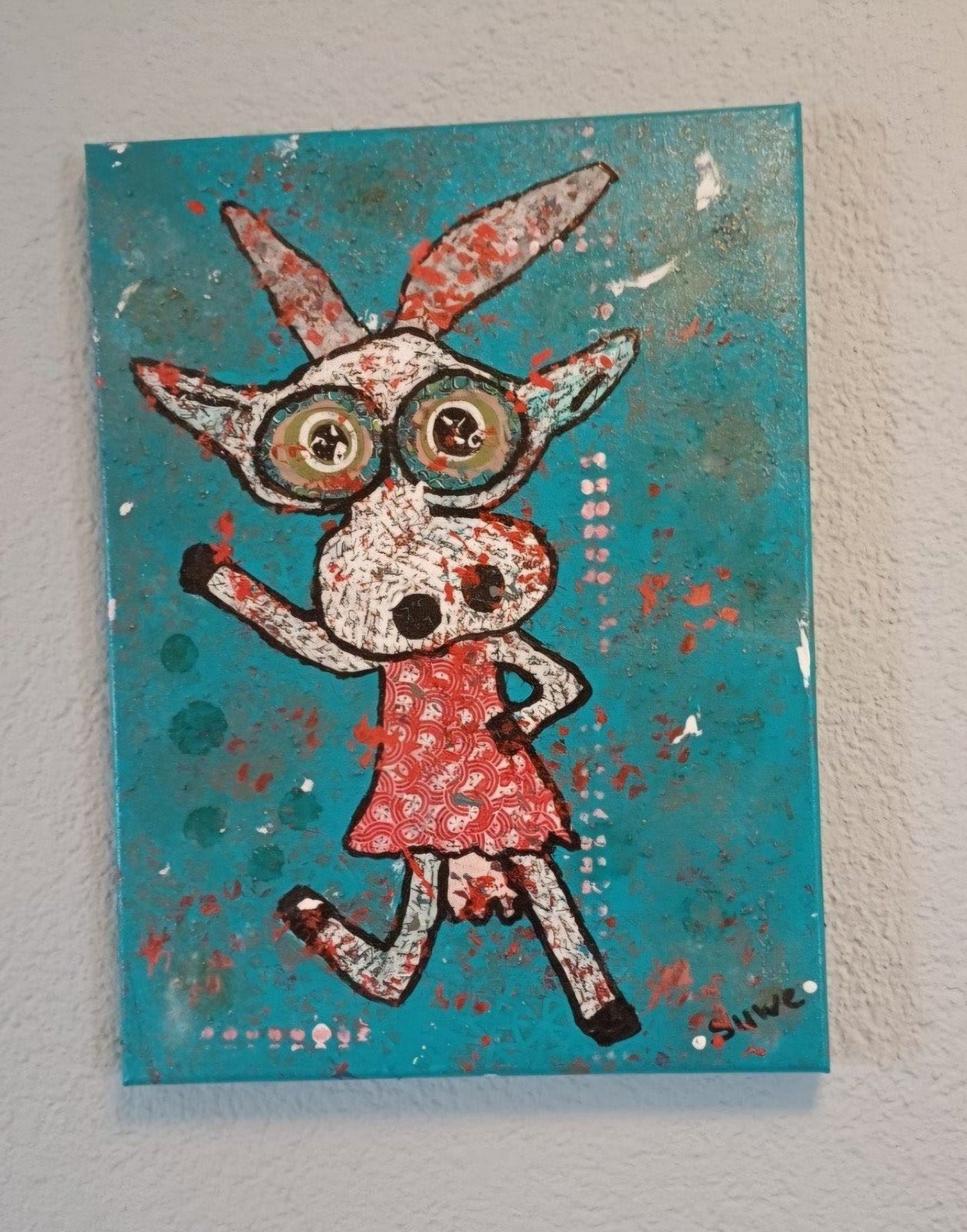 Mixed media schilderij dansende koe 30x40, Minder dan 50 cm, Oorspronkelijke maker, Nieuw, Ophalen of Verzenden