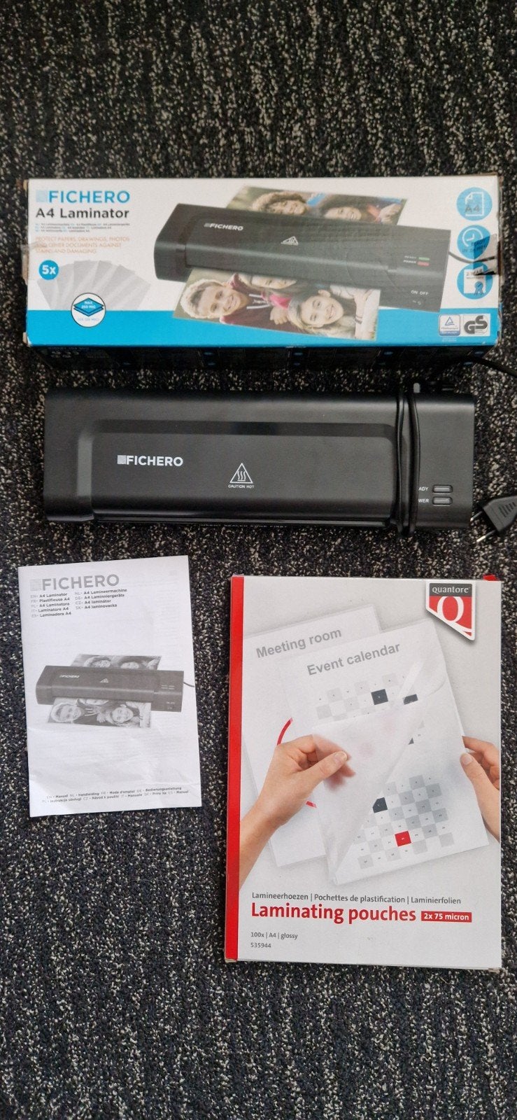 Laminator met lamineerhoezen en etiketten, Ophalen of Verzenden