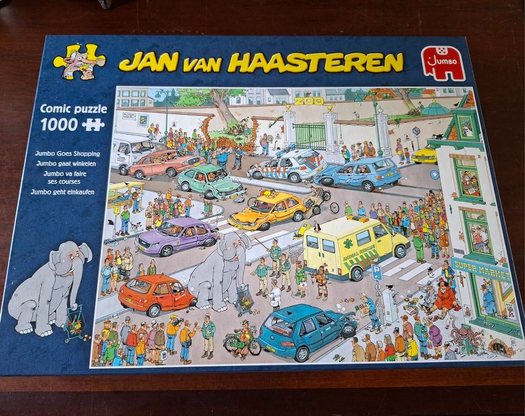 Jan van Haasteren 1000 stukjes - Jumbo goes shopping, Hobby en Vrije tijd, Denksport en Puzzels, Ophalen of Verzenden, 500 t/m 1500 stukjes