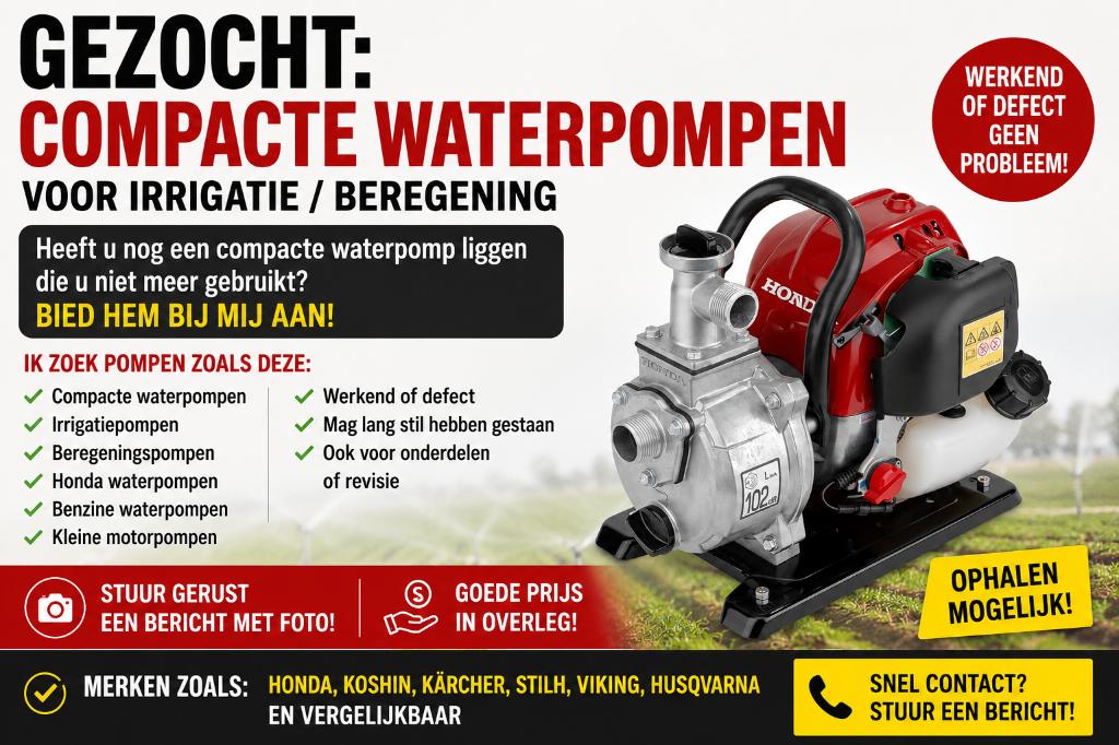 Gezocht: compacte waterpompen voor irrigatie, Ophalen of Verzenden, Gebruikt, Handmatig, Dompelpomp