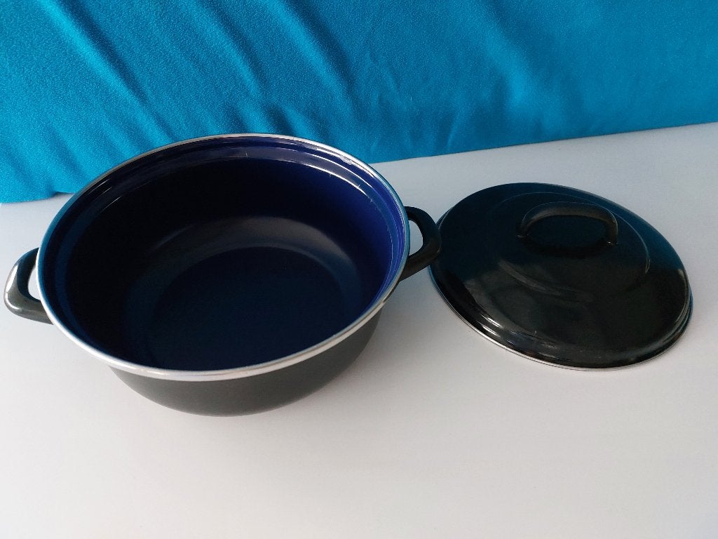 BK fortalit emaille braadplan (blauw) - Ø 24 cm, Gebruikt, BK, Overige typen, Ophalen of Verzenden
