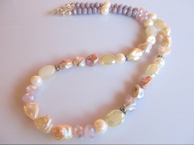 Ketting Yvette parels-kristalglas facet zilver, Wit, Nieuw, Zilver, Ophalen