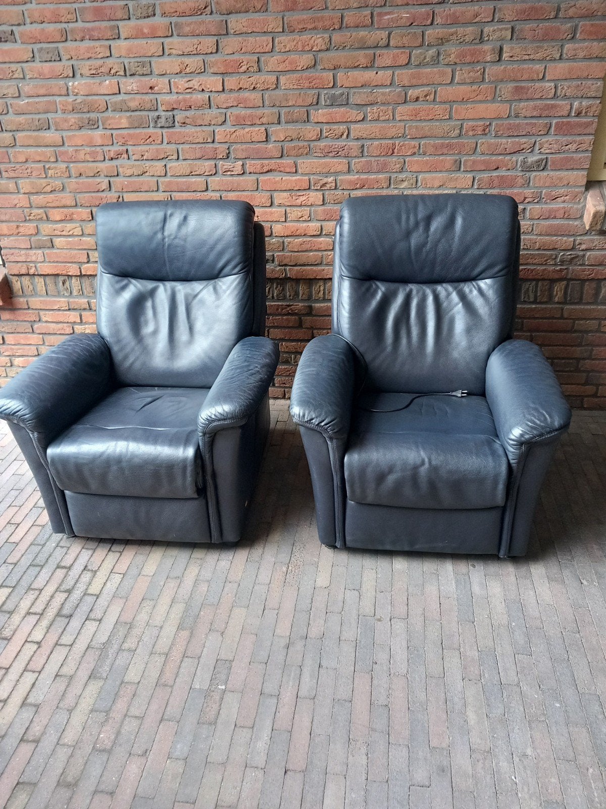 2 relaxstoelen donkerblauw, Huis en Inrichting, Fauteuils, Ophalen, Gebruikt, Klassiek, 75 tot 100 cm