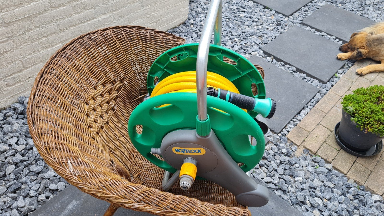 Haspel met slang en access., Tuin en Terras, Tuinslangen, Ophalen, Gebruikt
