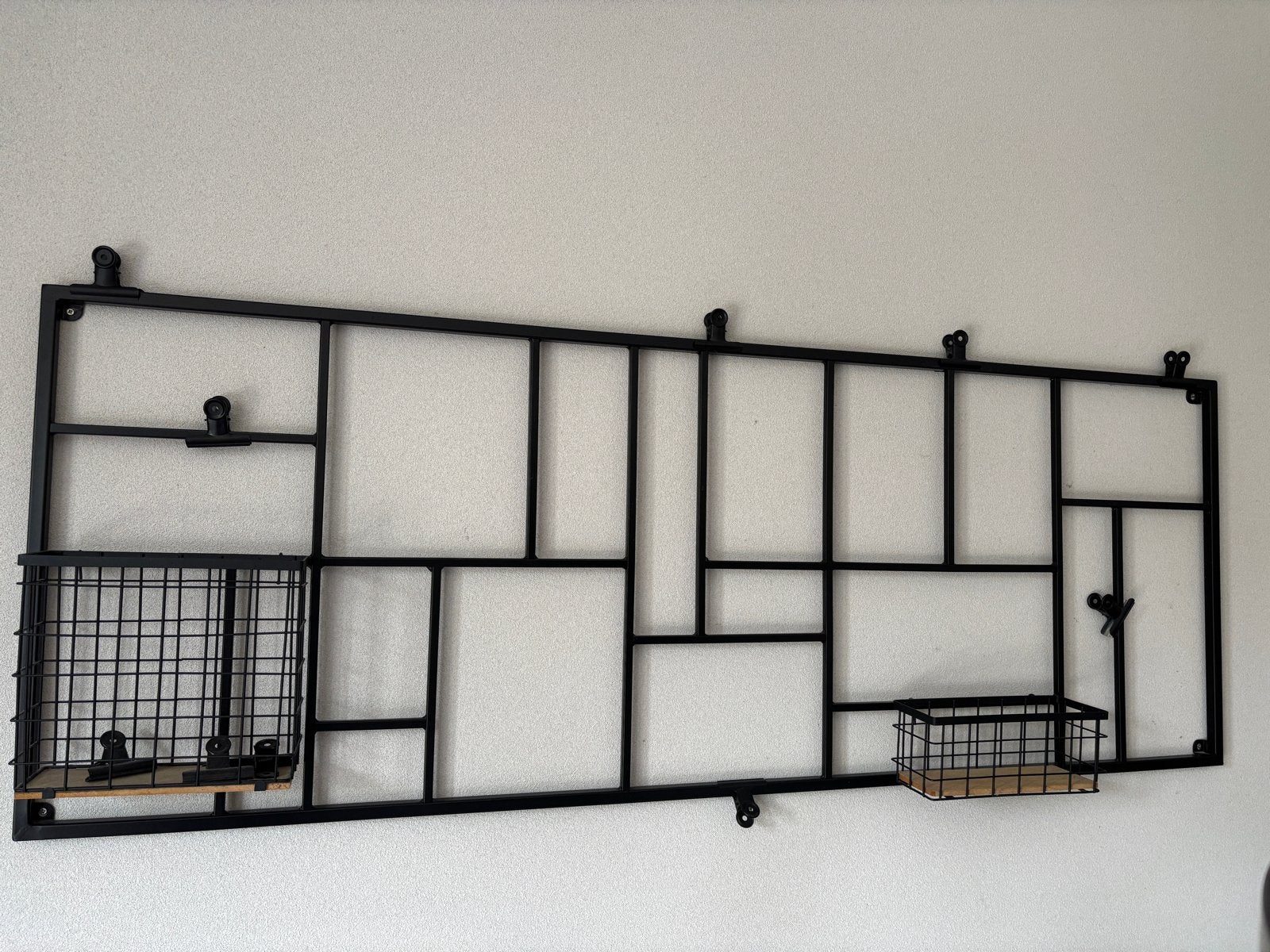 Zwart metalen wandrek met mandjes - Industrieel design, Ophalen, Metaal, Industrieel, 55 cm