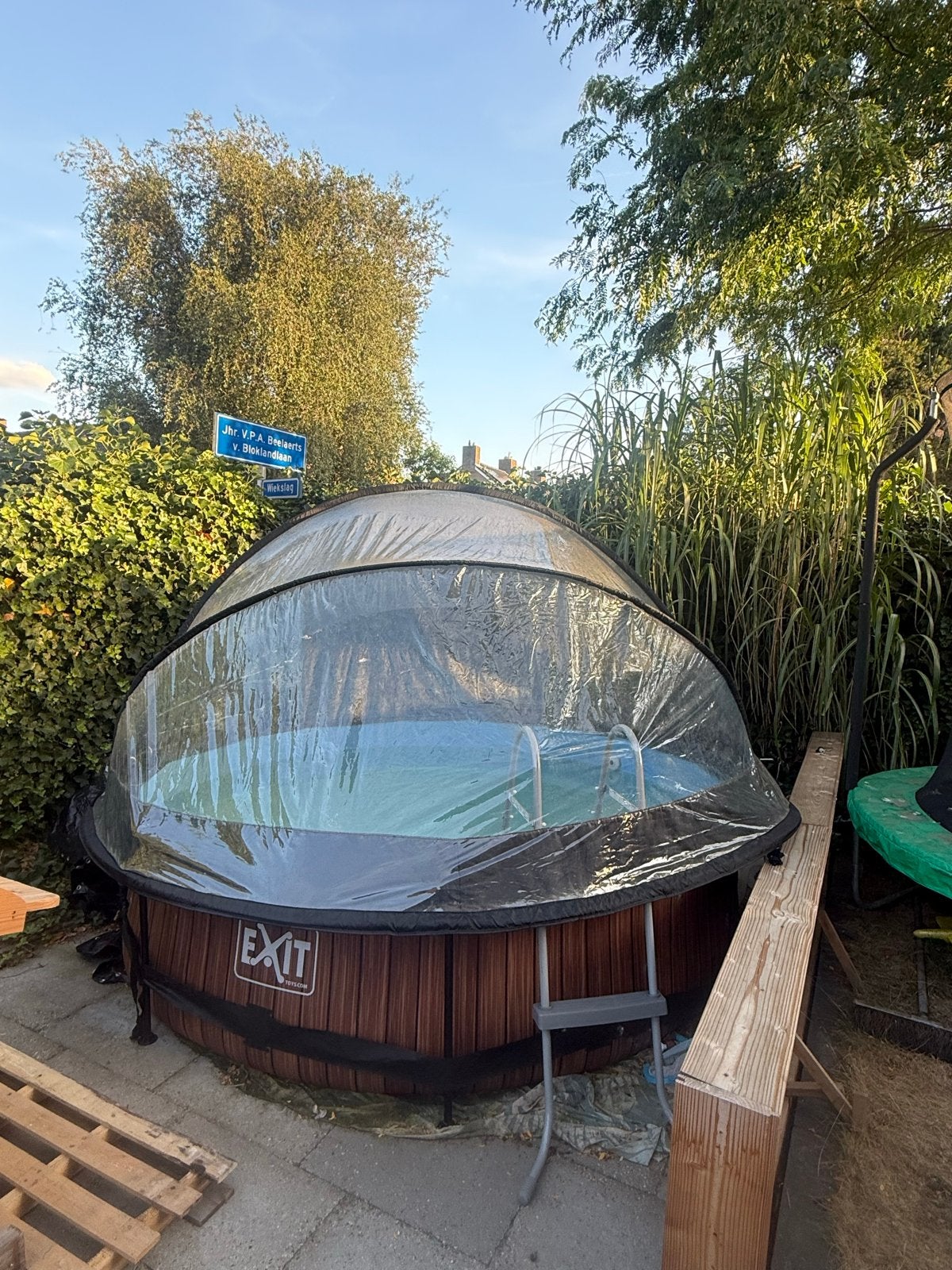 EXIT Zwembad met overkapping, warmtepomp en zandfilterpomp, Tuin en Terras, Ophalen, Gebruikt, 200 tot 300 cm, 80 tot 120 cm