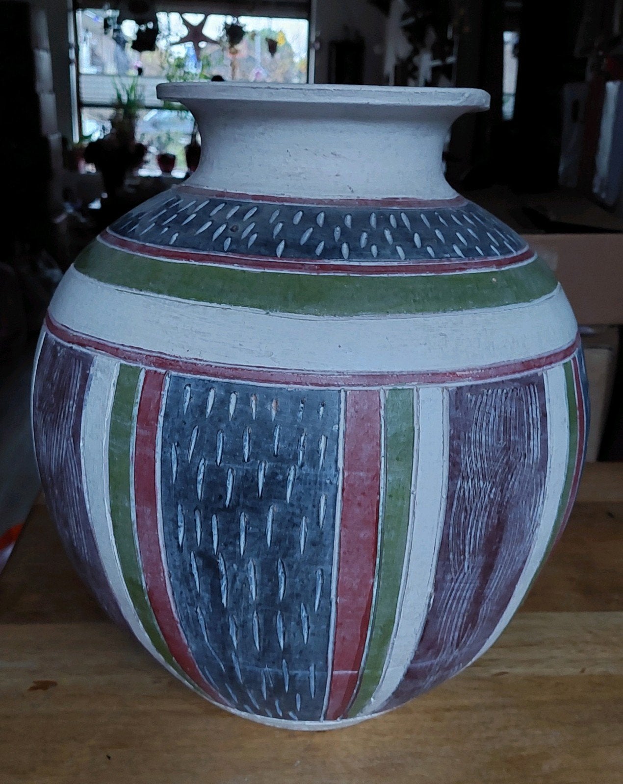 Kleurrijke grote vaas., 43 cm, Gebruikt, Meerkleurig, Ophalen of Verzenden