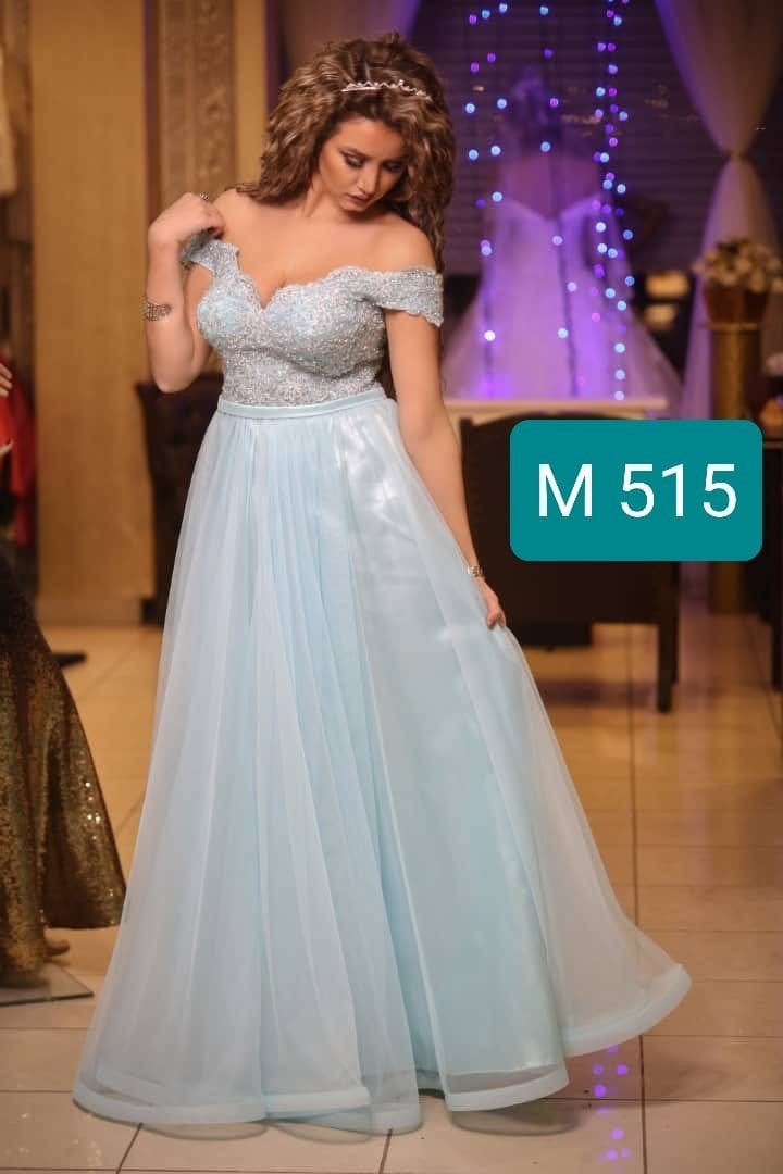 Elegante lichtblauwe avondjurk met off-shoulder top, Kleding | Dames, Blauw, Nieuw, Onbekend, Onder de knie
