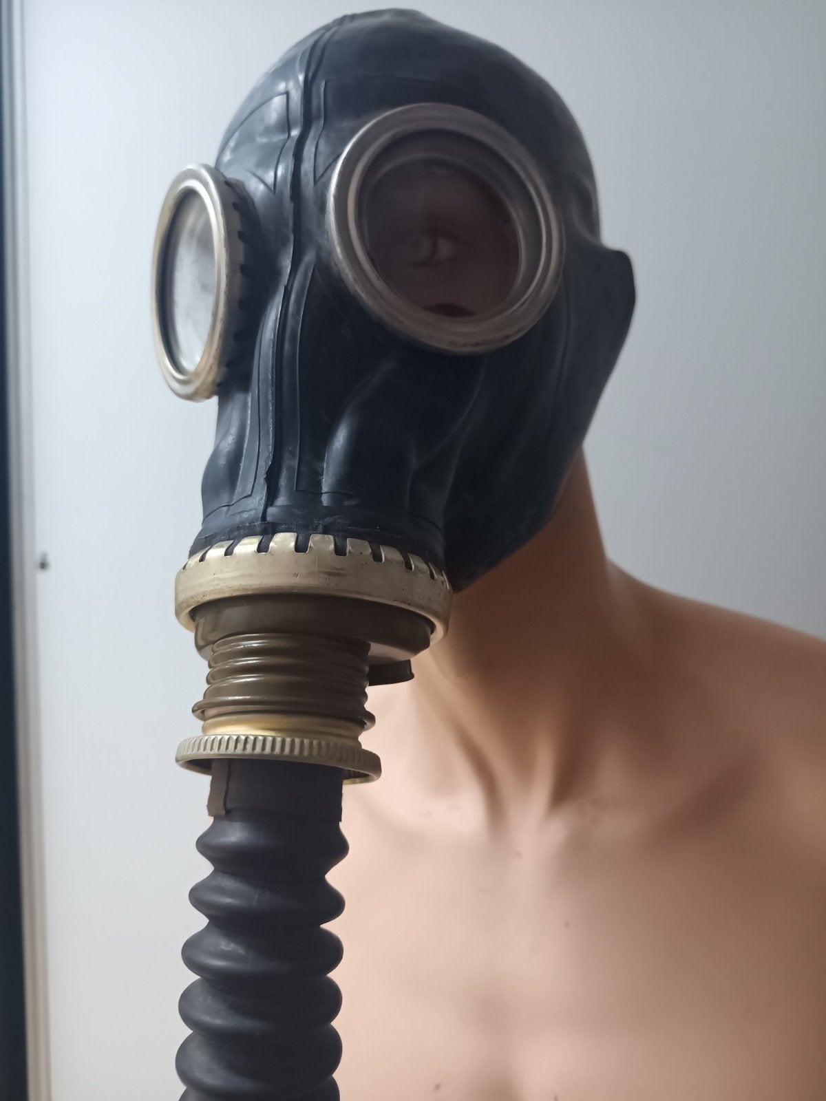 Zwart rubber masker latex gasmasker met ademslang, Ophalen of Verzenden