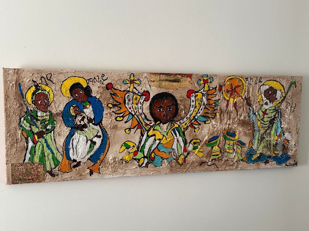 ethiopië eritrea art 40x120cm koptisch orthodox habesha, Oorspronkelijke maker, Nieuw, Ophalen of Verzenden, Schilderij