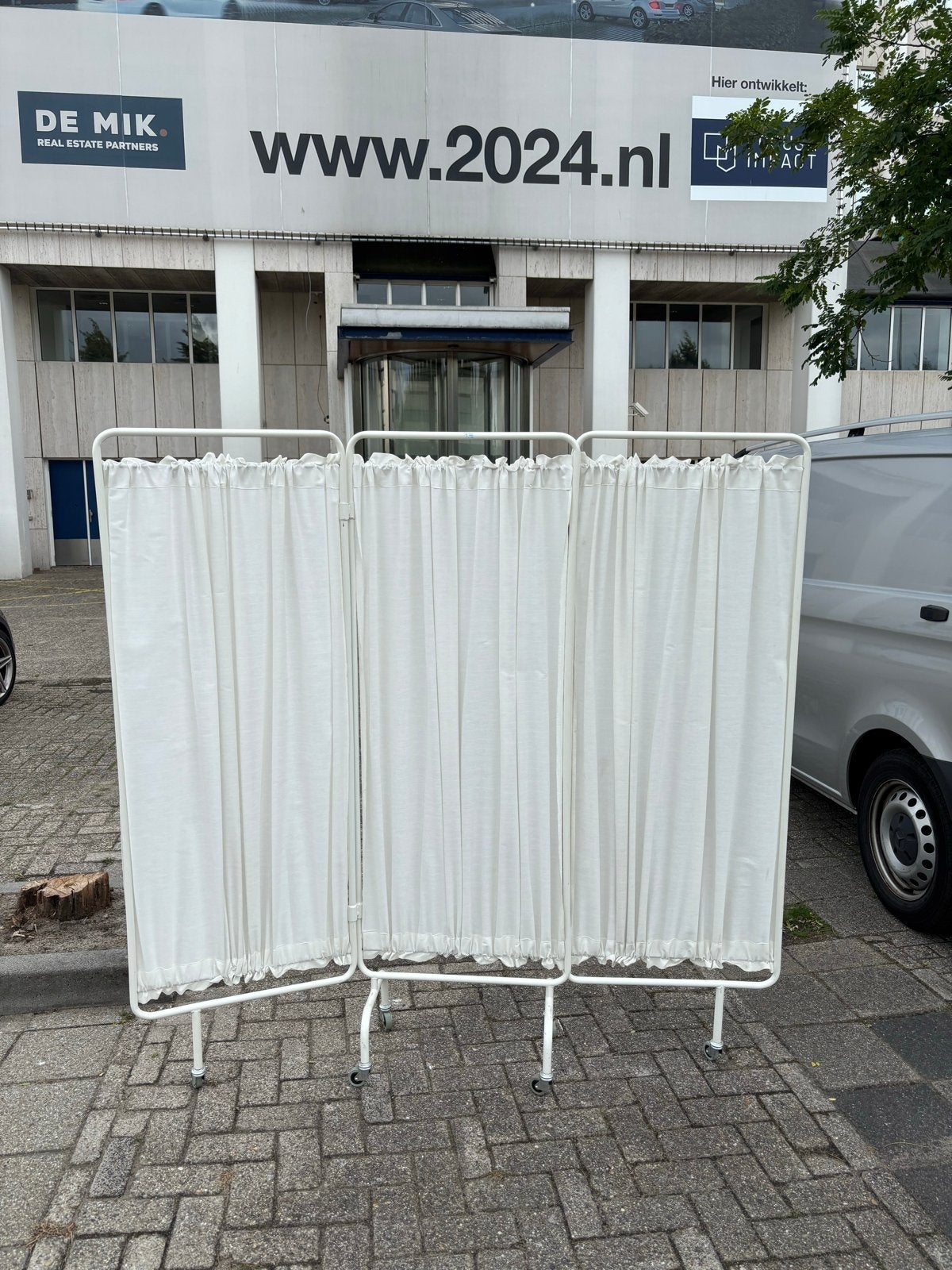 Verrijdbaar kamerscherm / privacyscherm met gordijnen, Ophalen of Verzenden, Gebruikt