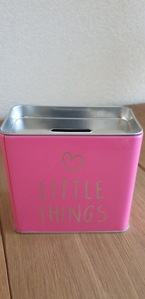 Spaarpot 'little things' roze metaal & meer gave spaarpotten, Ophalen of Verzenden, Zo goed als nieuw, Steen, Aardewerk of Keramiek