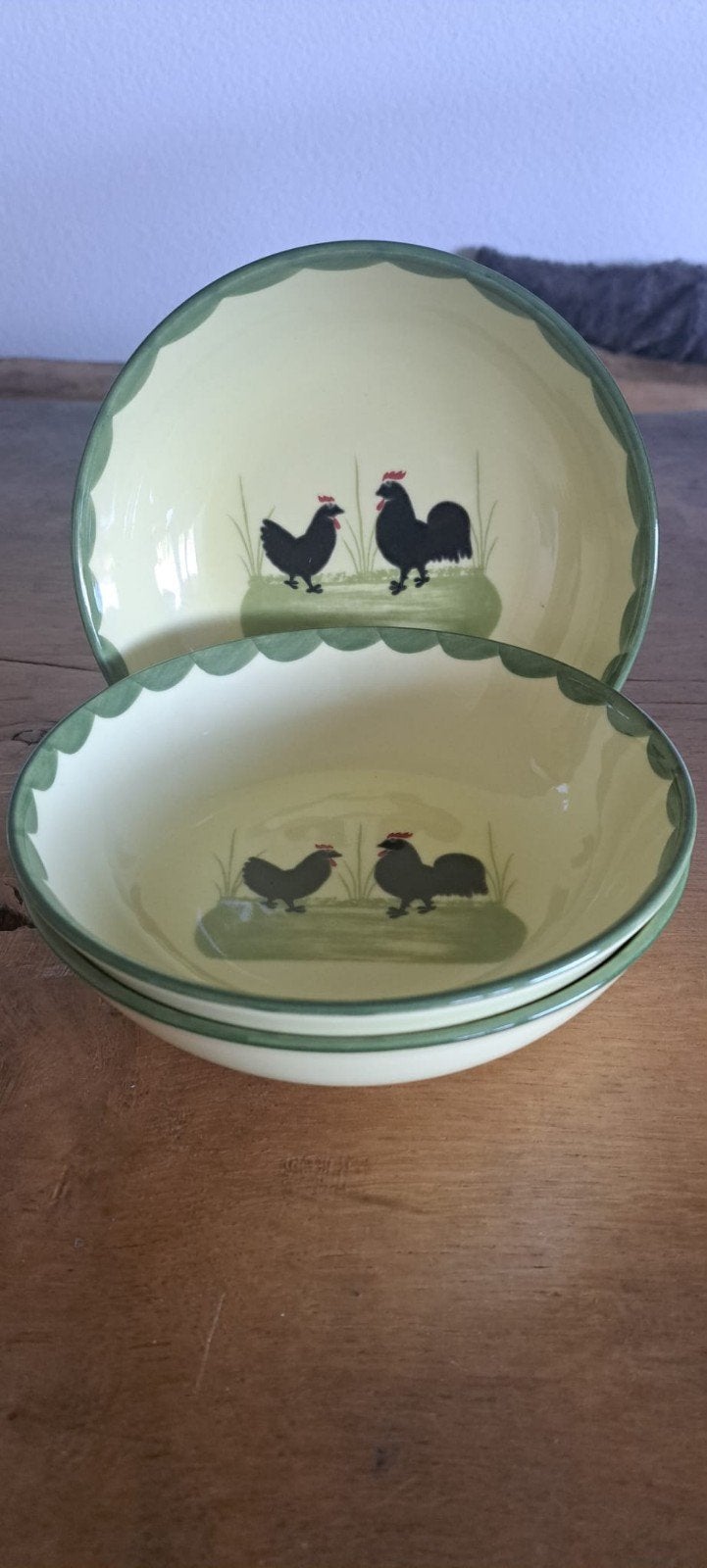 Set van 3 landelijke kommen met kip en haan decoratie, Huis en Inrichting, Ophalen of Verzenden, Overige stijlen, Kom(men)