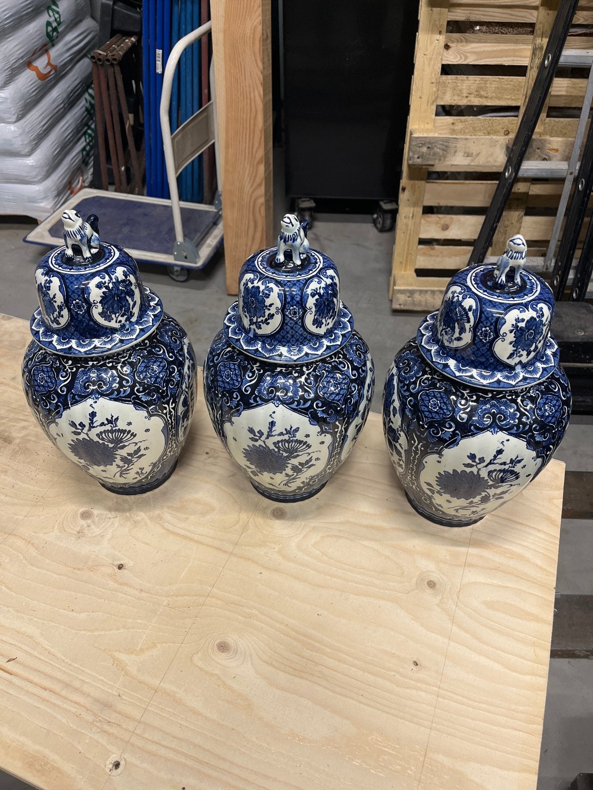 Set van 3 Boch Delfts Blauw gemberpotten, Ophalen