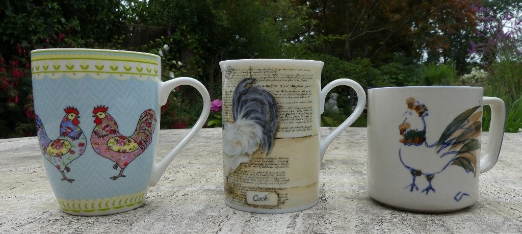 8 x VROLIJKE KIPPEN / HAAN MOKKEN, Overige merken, Klassiek, Nieuw, Aardewerk