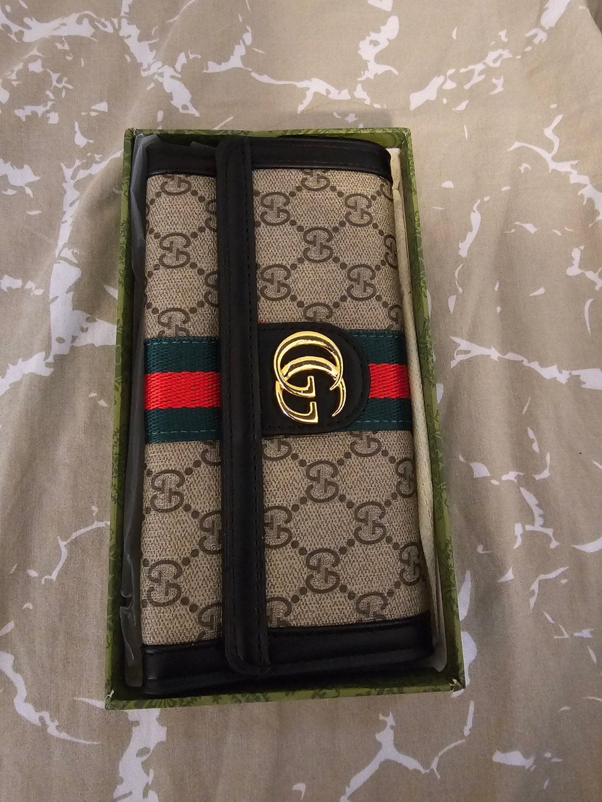 Gucci portemonnee met GG-logo en streep, Ophalen of Verzenden, Nieuw, Bruin, Overige merken