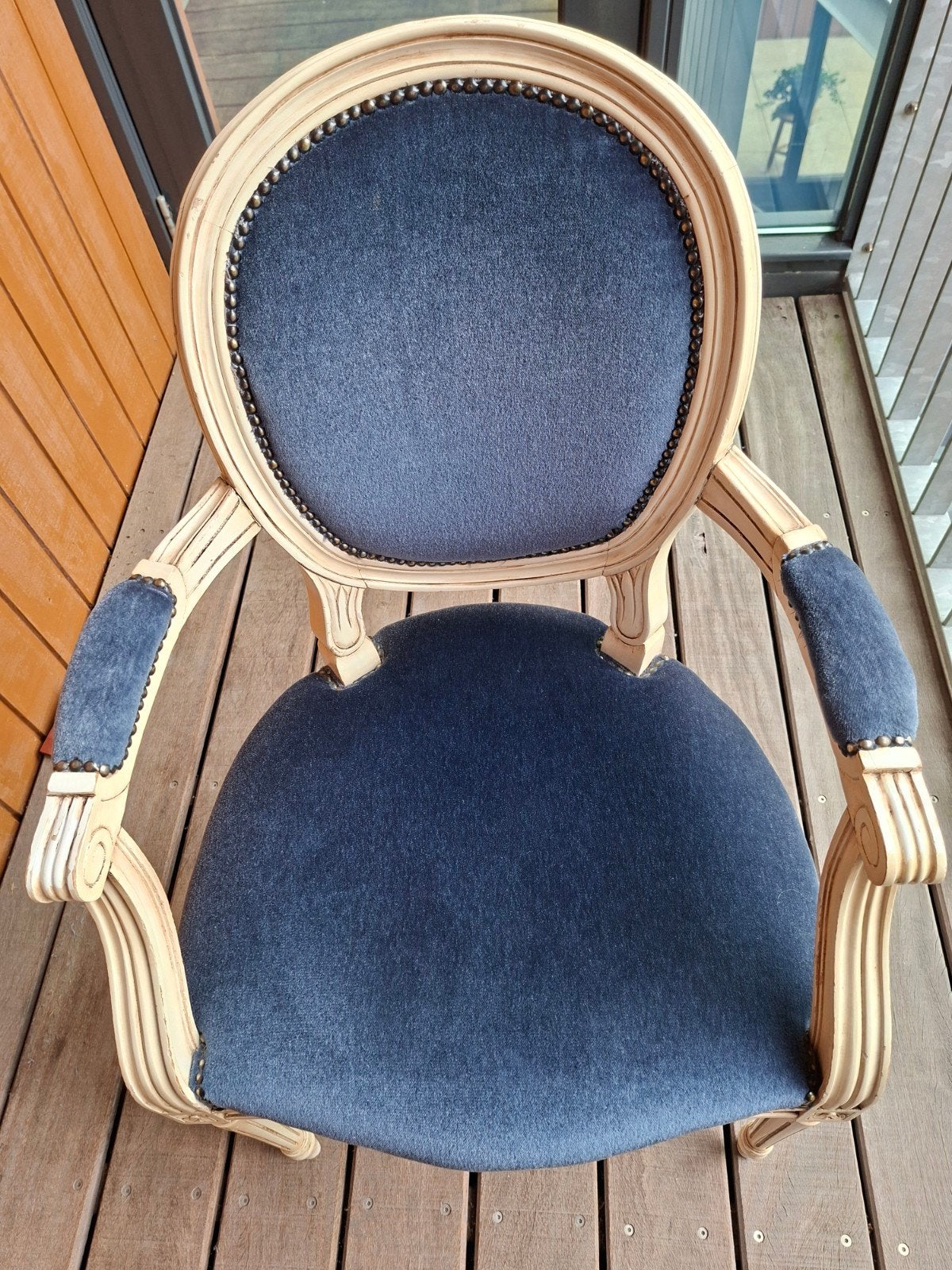 Set van 4 Louis XVI stijl stoelen - blauw velours, Antiek en Kunst, Antiek | Meubels | Stoelen en Banken, Ophalen of Verzenden