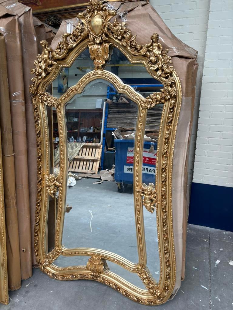 Cupido engel barok spiegel groot goud, Ophalen of Verzenden, Rechthoekig