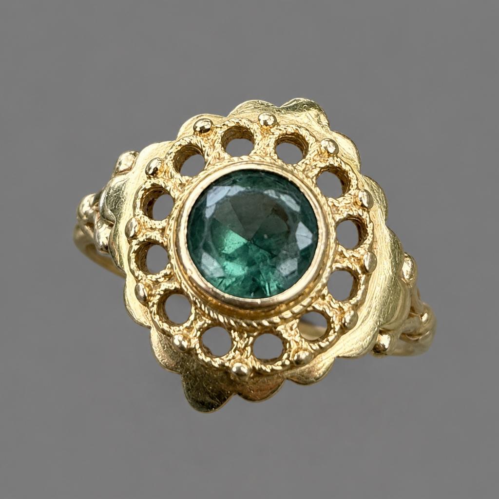 Vintage 14k gouden ring met Smaragd – Victoriaanse stijl, Sieraden, Tassen en Uiterlijk, Ringen, Gebruikt, Ophalen of Verzenden