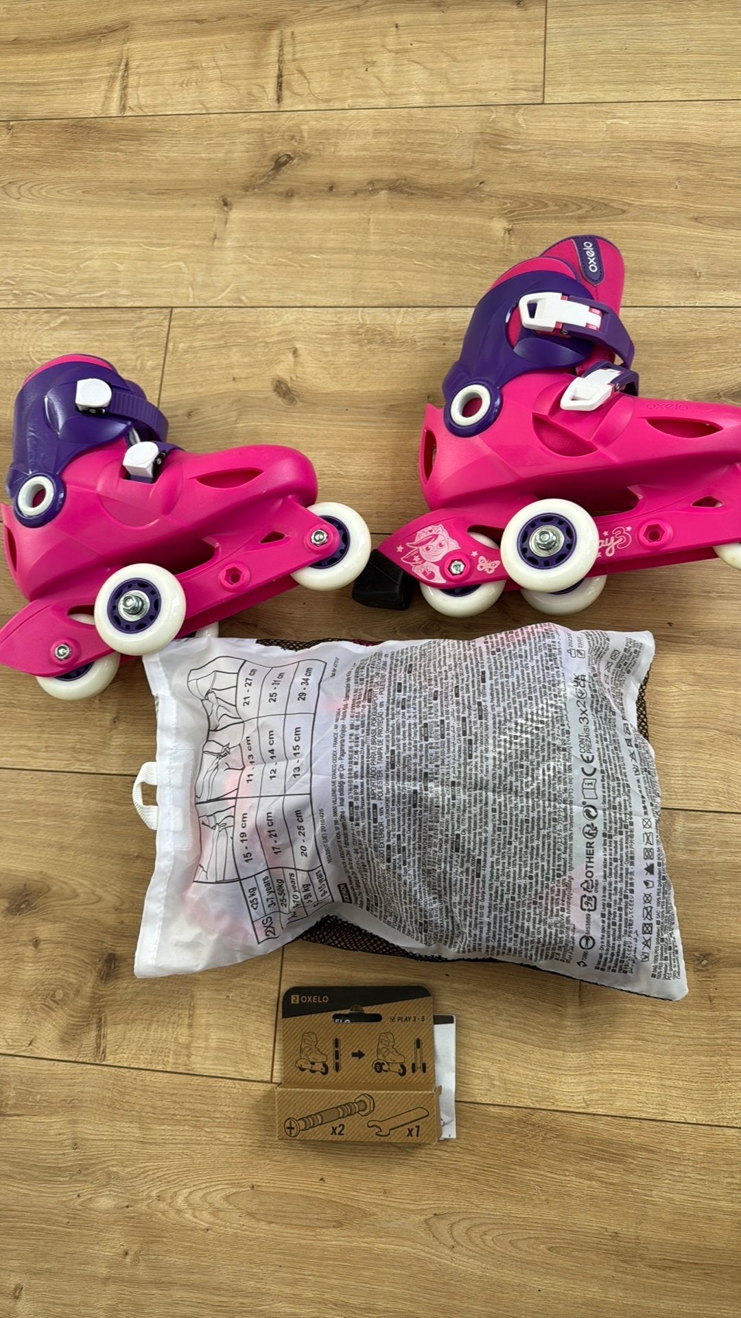 Oxelo Kinderskates Play3 - Verstelbaar (30-32)+beschermers, Ophalen of Verzenden, Verstelbaar, Zo goed als nieuw, Kinderen