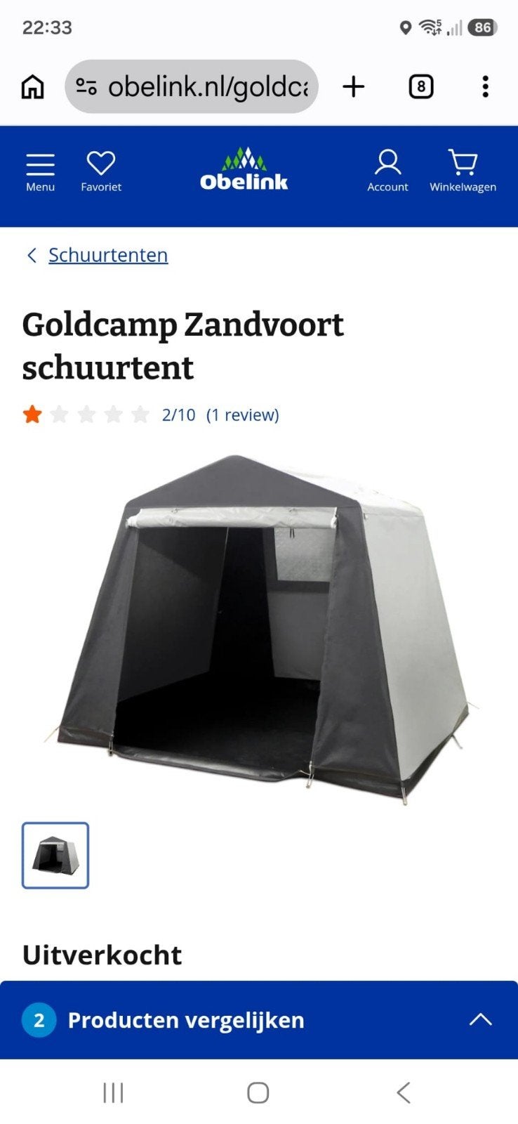 Goldcamp Zandvoort schuurtent - Zo goed als nieuw, Caravans en Kamperen, Tenten, Ophalen, Zo goed als nieuw