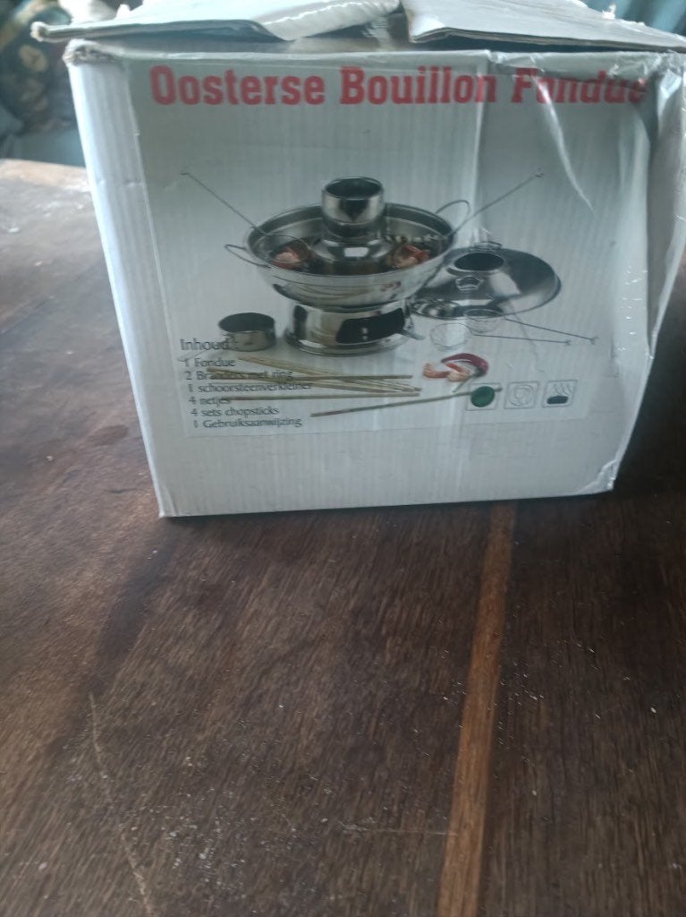 complete Oosterse Bouillon Fondue, Ophalen, Zo goed als nieuw, Brander, Fondueset