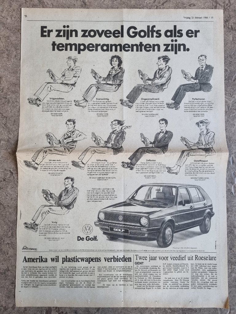 Advertentie Volkswagen Golf (1986), Ophalen of Verzenden, 1980 tot heden, Knipsel(s)