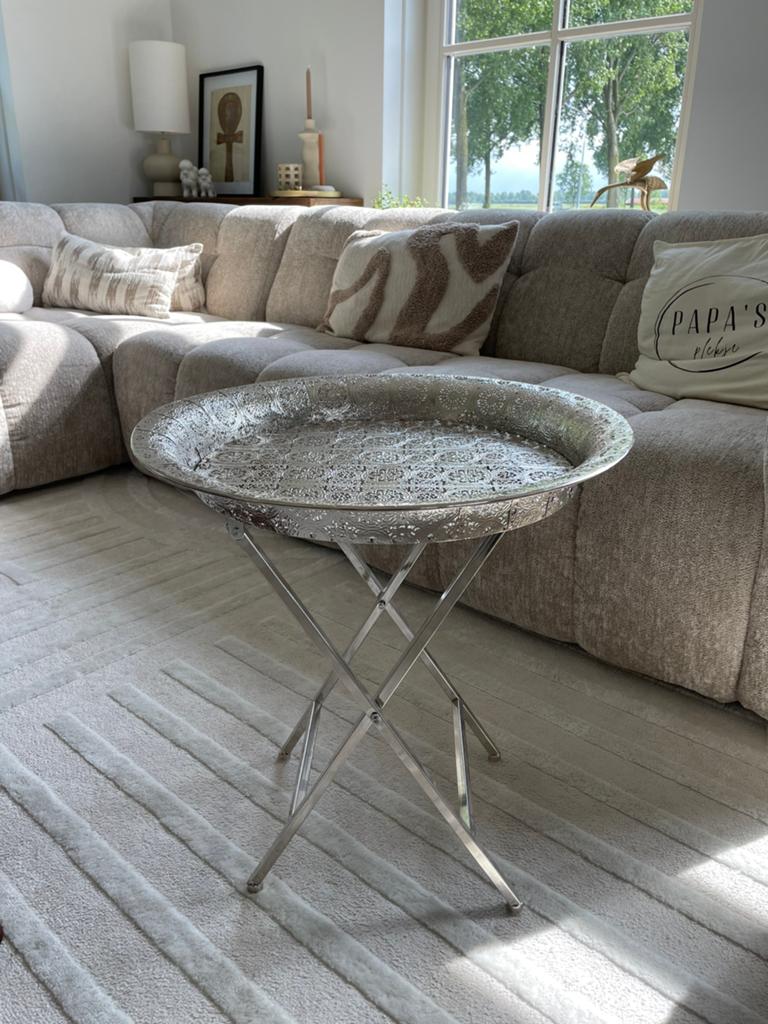 Tafelje Oosters disign, Huis en Inrichting, Tafels | Bijzettafels, Ophalen, Minder dan 55 cm, Metaal of Aluminium, Rond